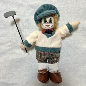 Porcelain Clown Doll With A Golf Club Vintage Clown Collectible 10 Inches Tall